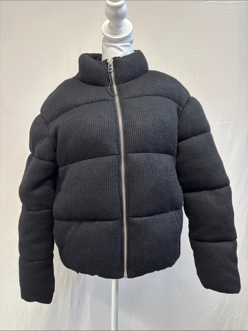 Zara Black Quilted Knit Puffer Bomber Winter Jacket